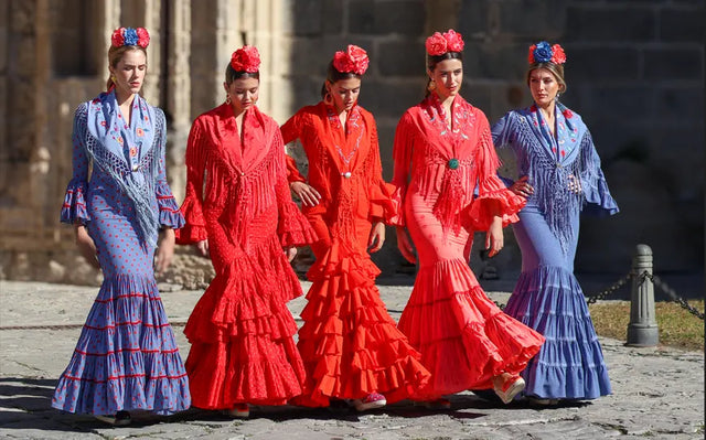 Traje de flamenca con volantes para la Feria de Abril de Sevilla